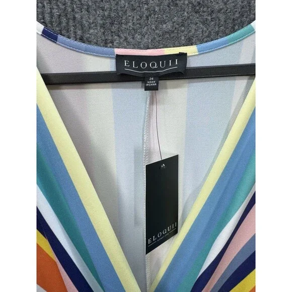 Eloquii Stripe Wrap Tie Maxi Dress Womens 24 Rainbow V-Neck Short Sleeve NEW - Picture 5 of 10